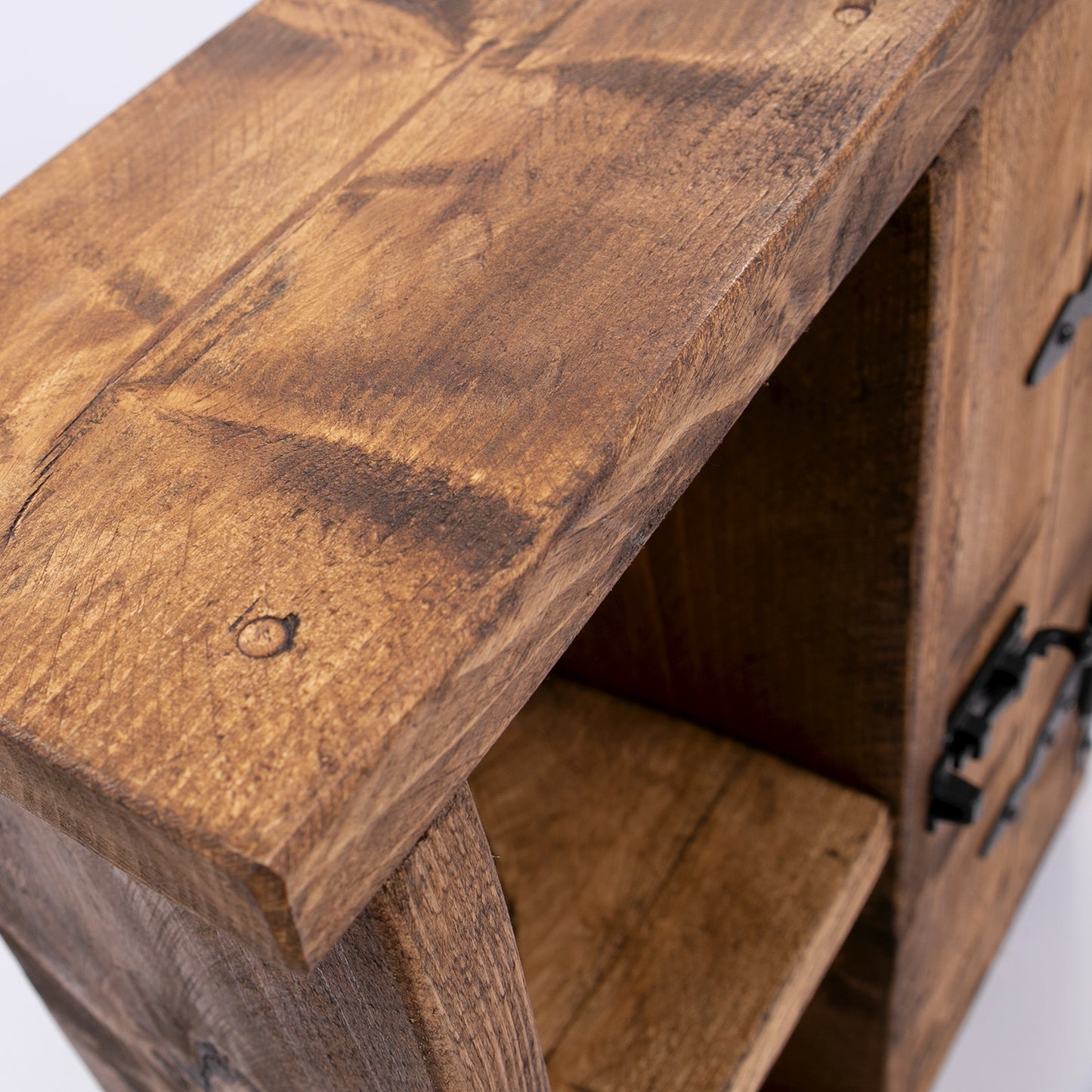 Bespoke wooden cabinet unit. Top corner view