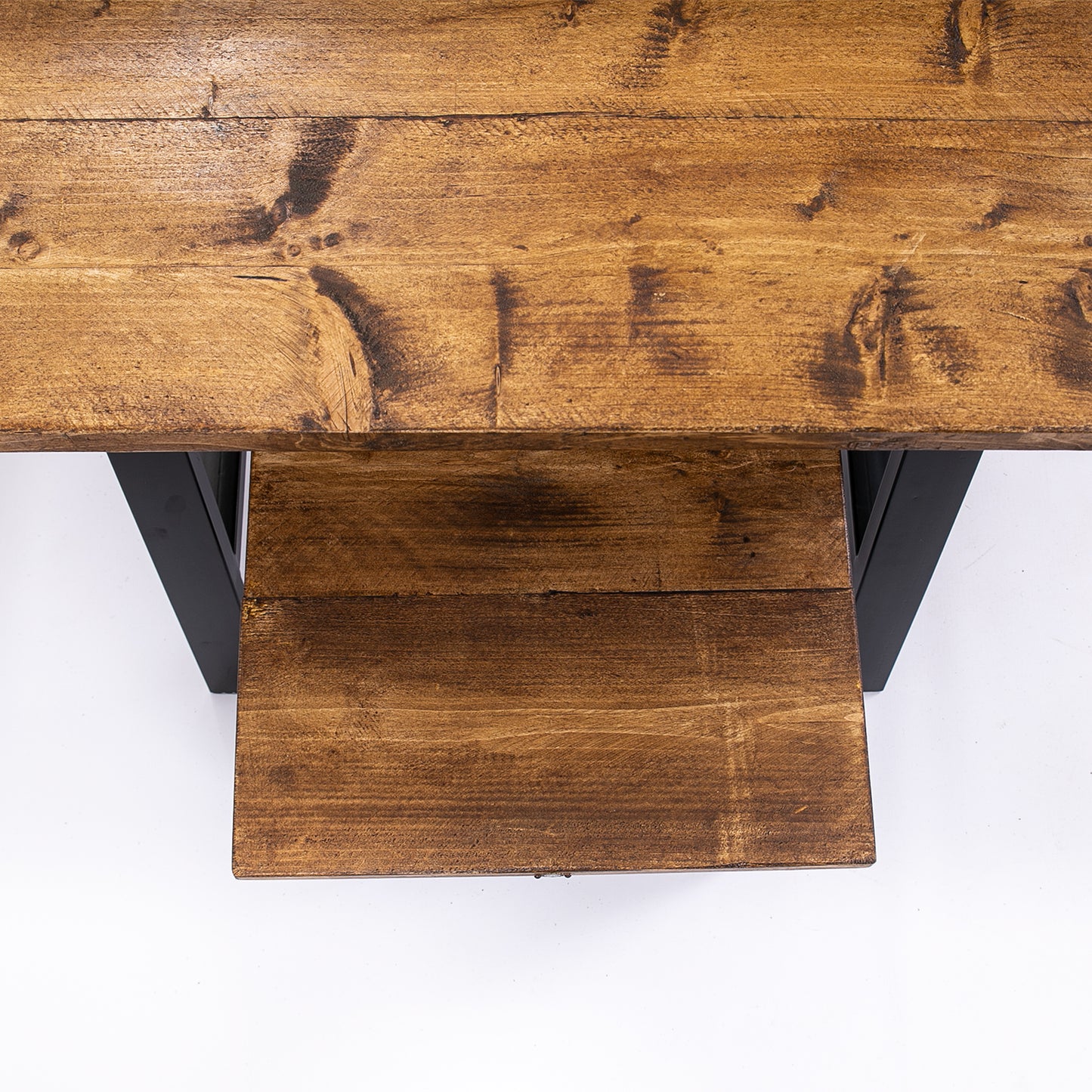 Bespoke Work From Home Desk & Stool with black steel legs. Birds eye view