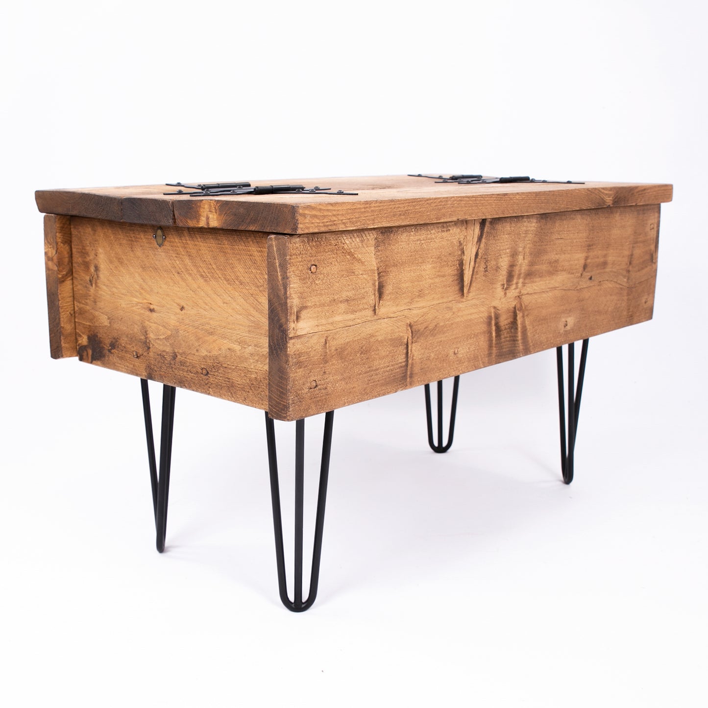 Coffee Table Chest. Wooden Storage Box. Corner angle view