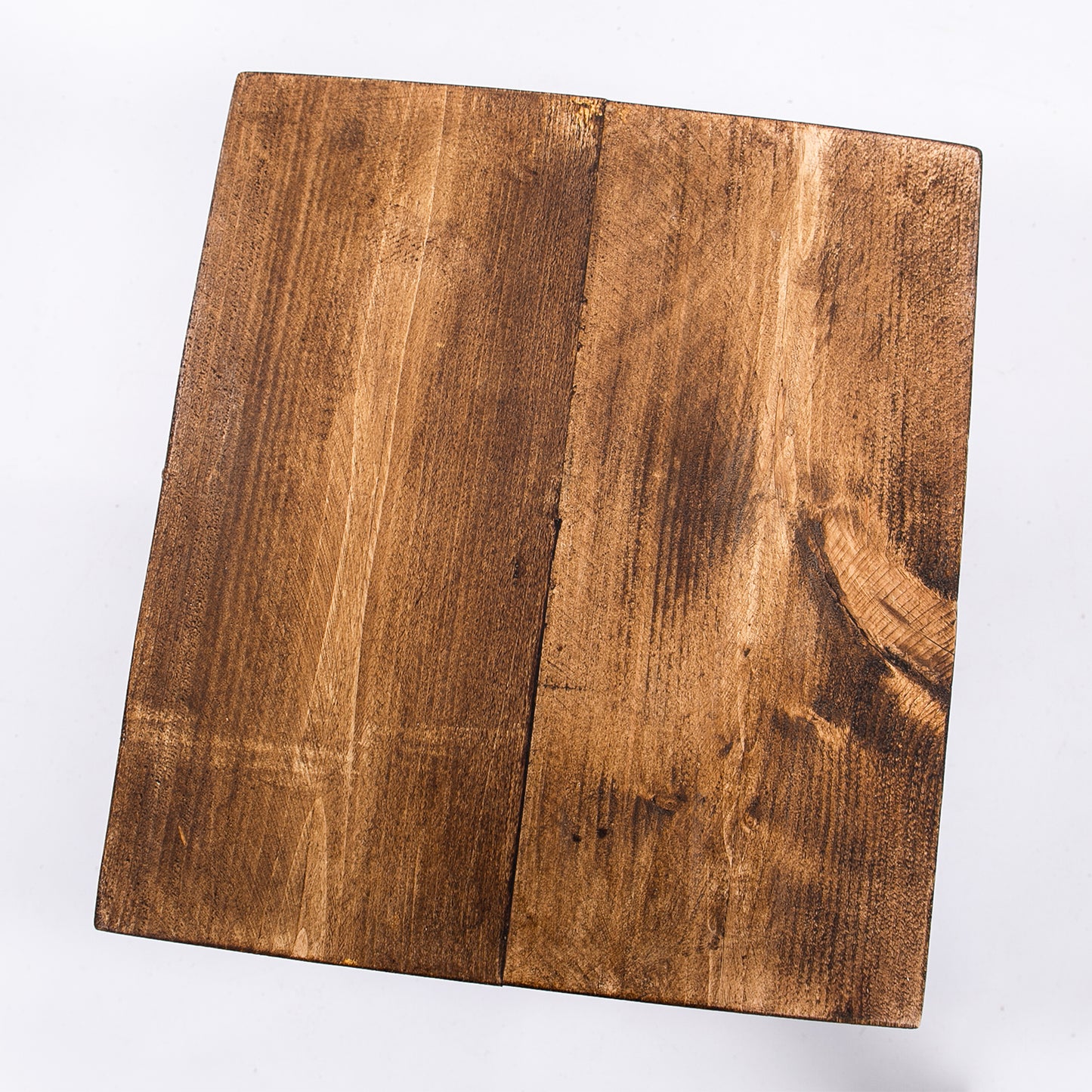 Handmade Solid Wooden Stool with Steel Legs. Birds eye view