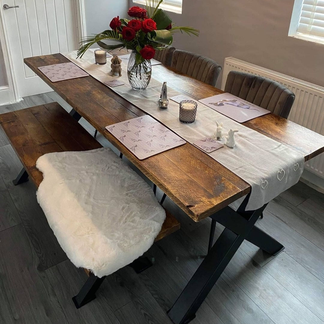 DAB Dining Table Set - Custom Size and Finish Wooden Table with Benches