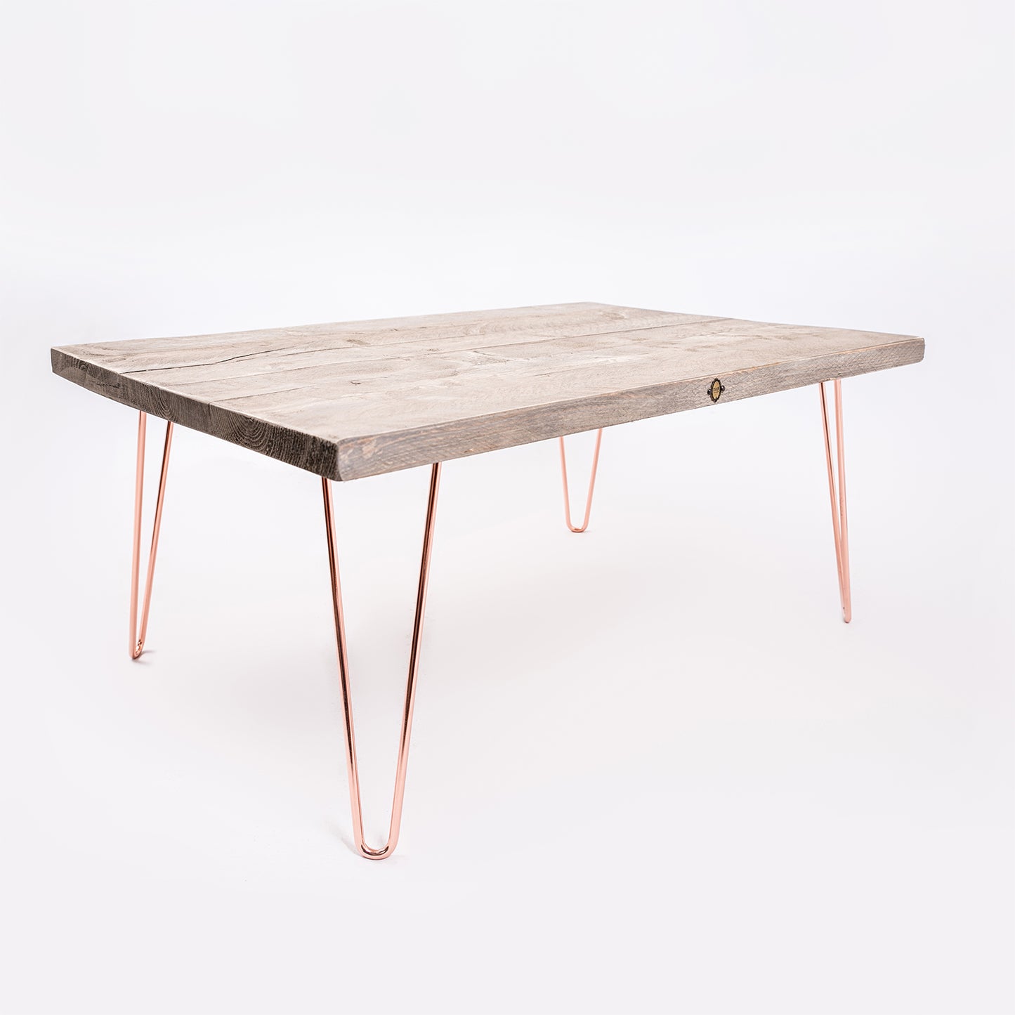 Retro Grey Coffee Table - Rustic Chic Table and Rose Gold Legs