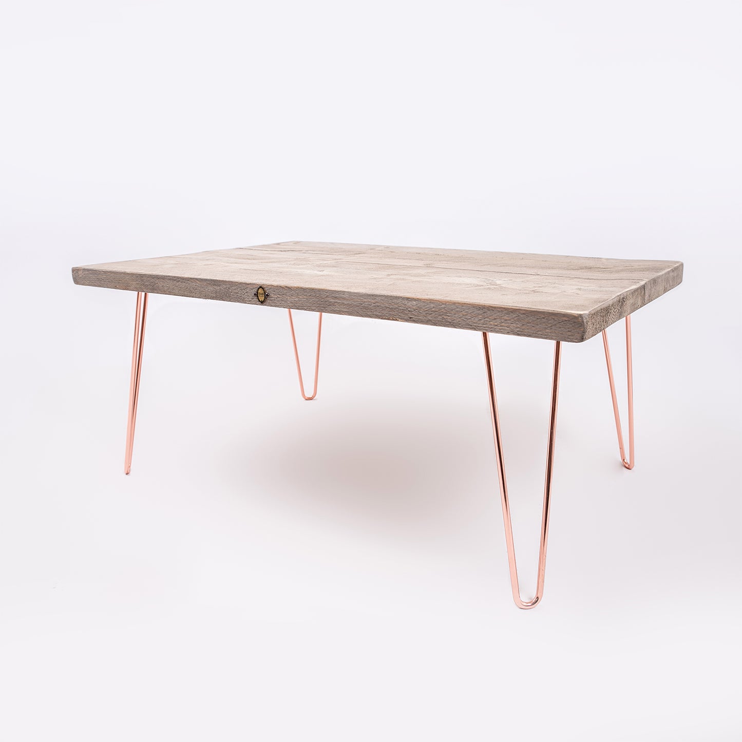 Retro Grey Coffee Table - Rustic Chic Table and Rose Gold Legs
