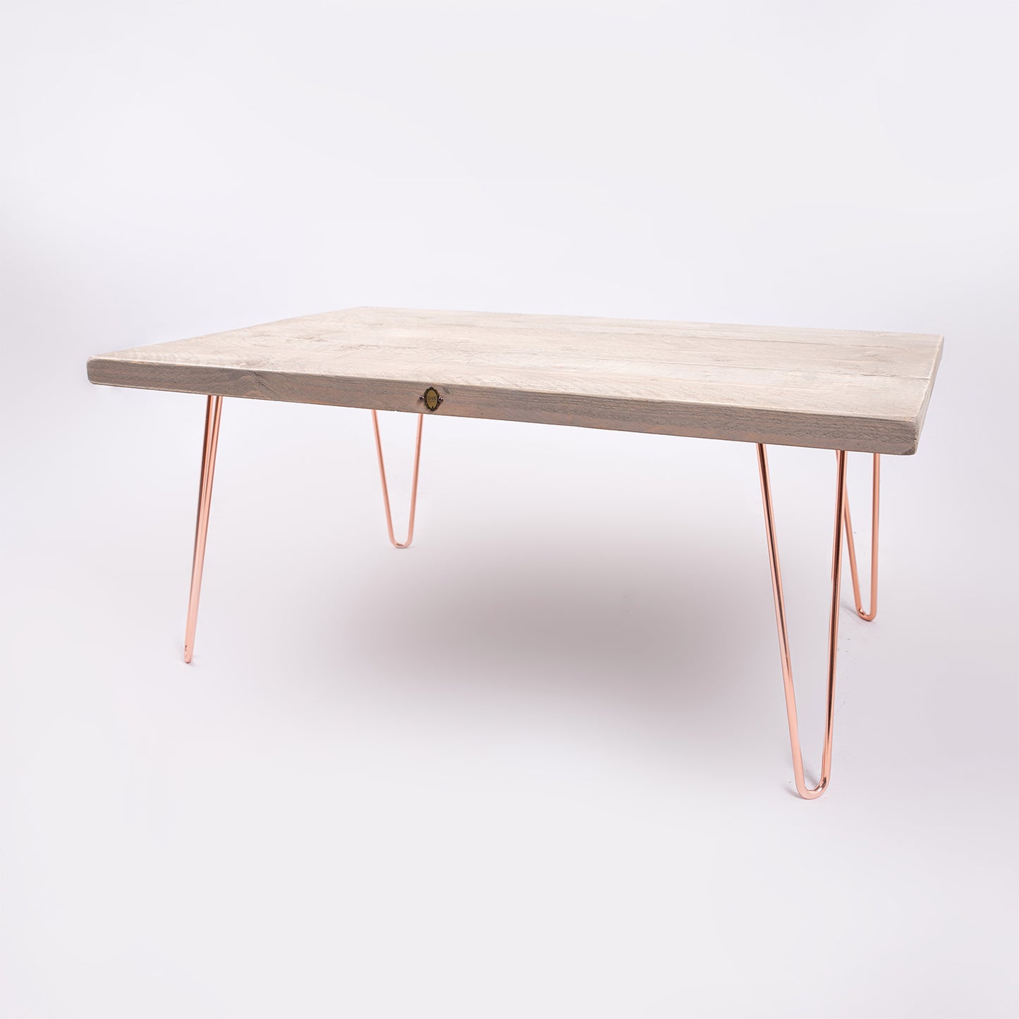 Retro Grey Coffee Table - Rustic Chic Table and Rose Gold Legs