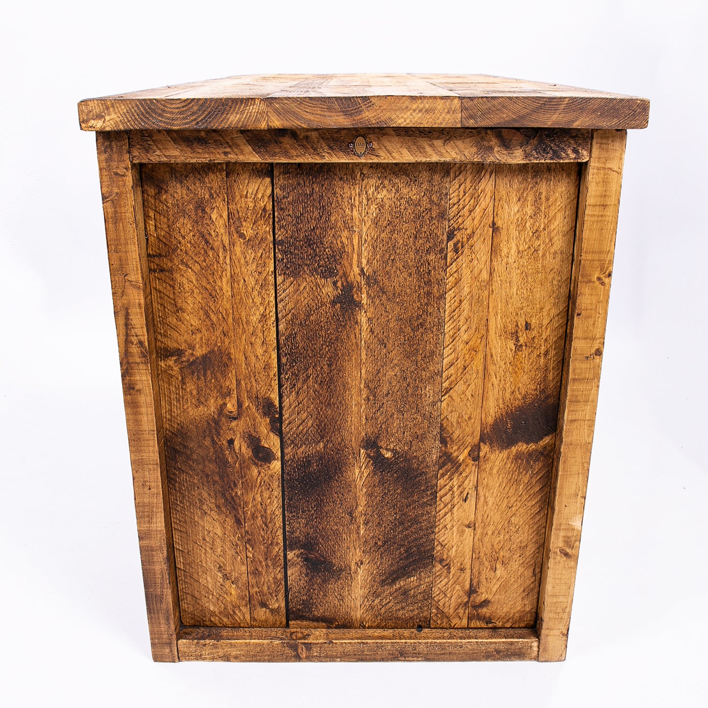 Wooden breakfast bar with storage. Side on view