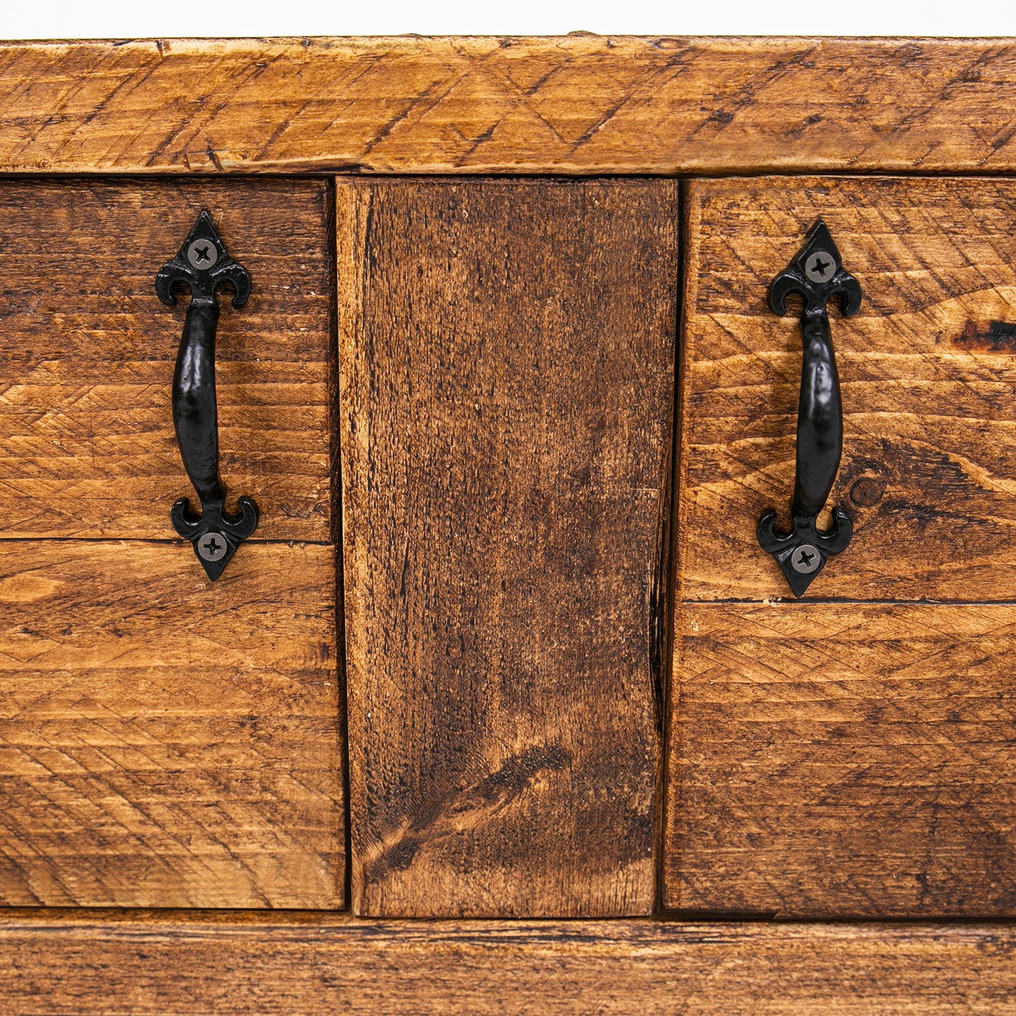 Wooden Corner TV Unit with doors. Photo is close up of handles