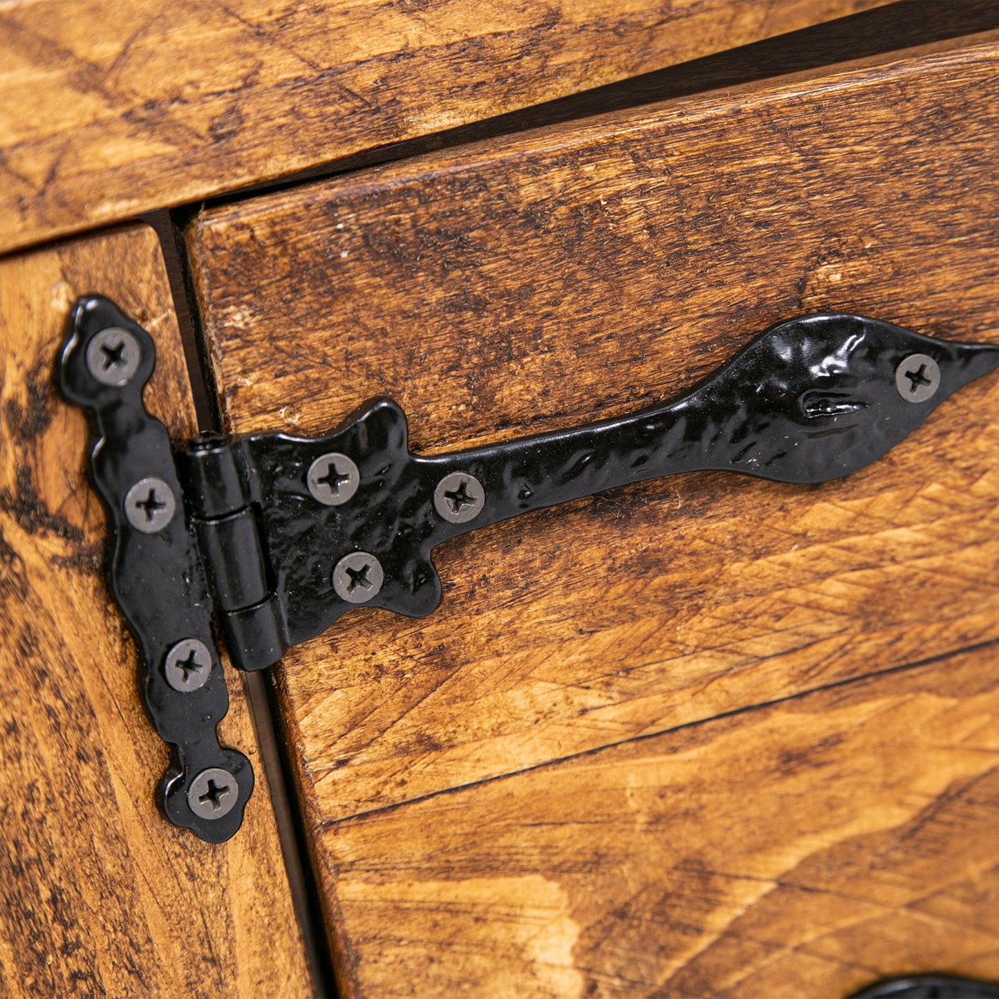 Wooden Corner TV Unit. Close up of hinge