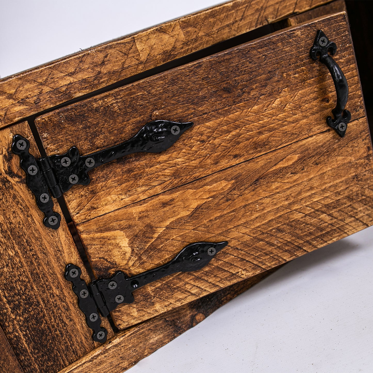 Wooden Corner TV Unit. Close up of door