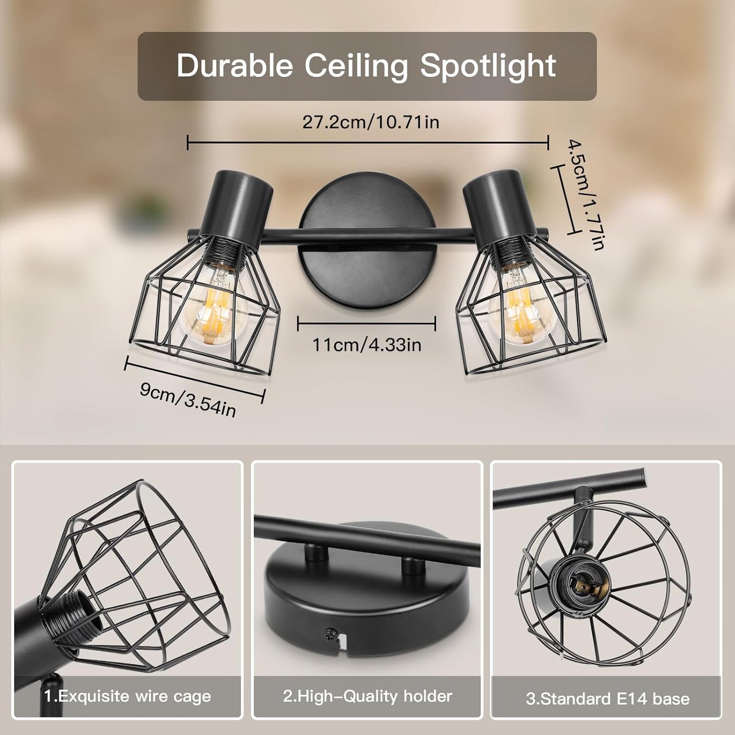 Dehobo 2-Way Ceiling Spotlight – Adjustable E14 Black Industrial Light