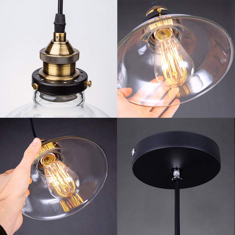 Glighone Glass Pendant Light – Retro Industrial E27 Ceiling Lamp for Kitchen