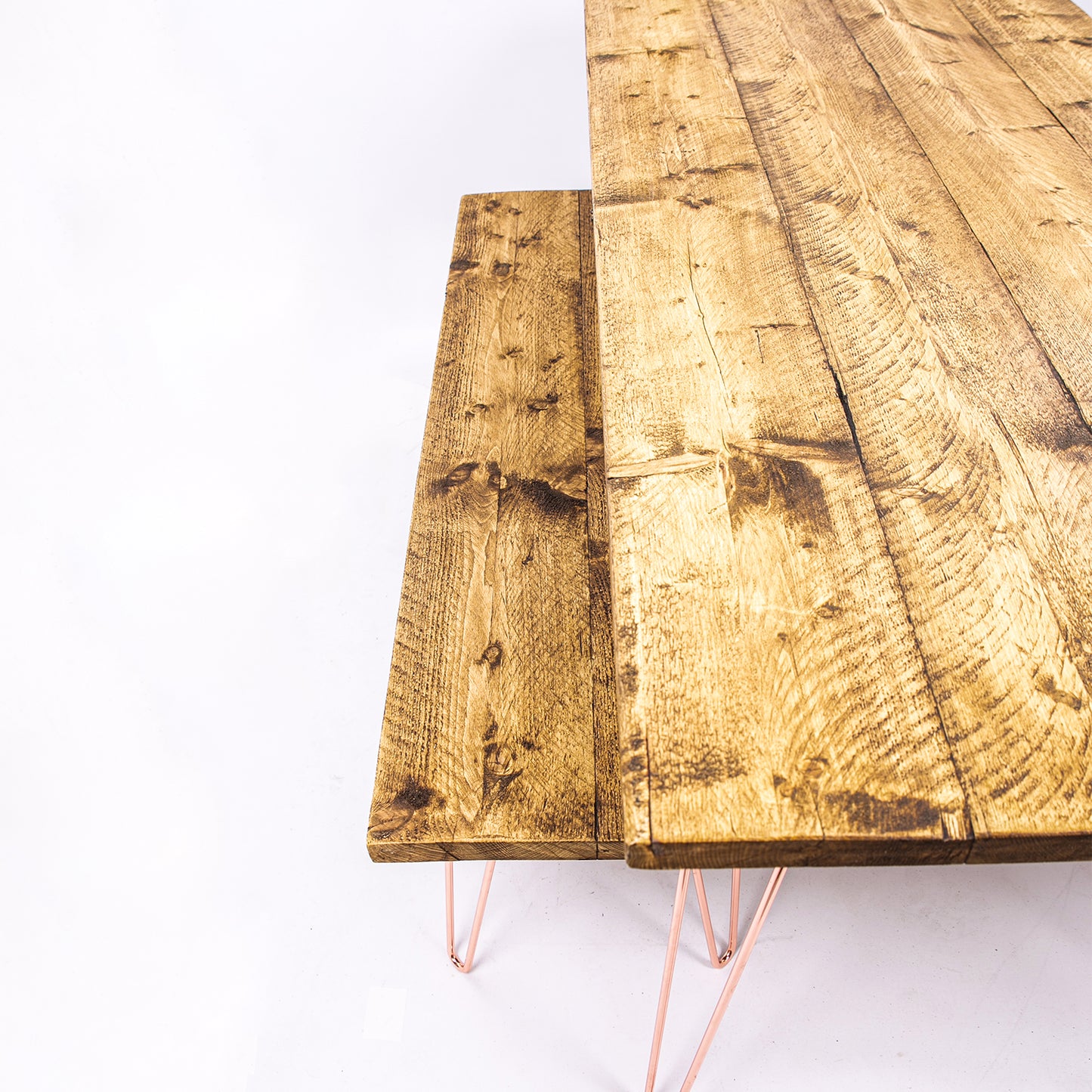 Harrow Hairpin Dining Table Set. Corner view