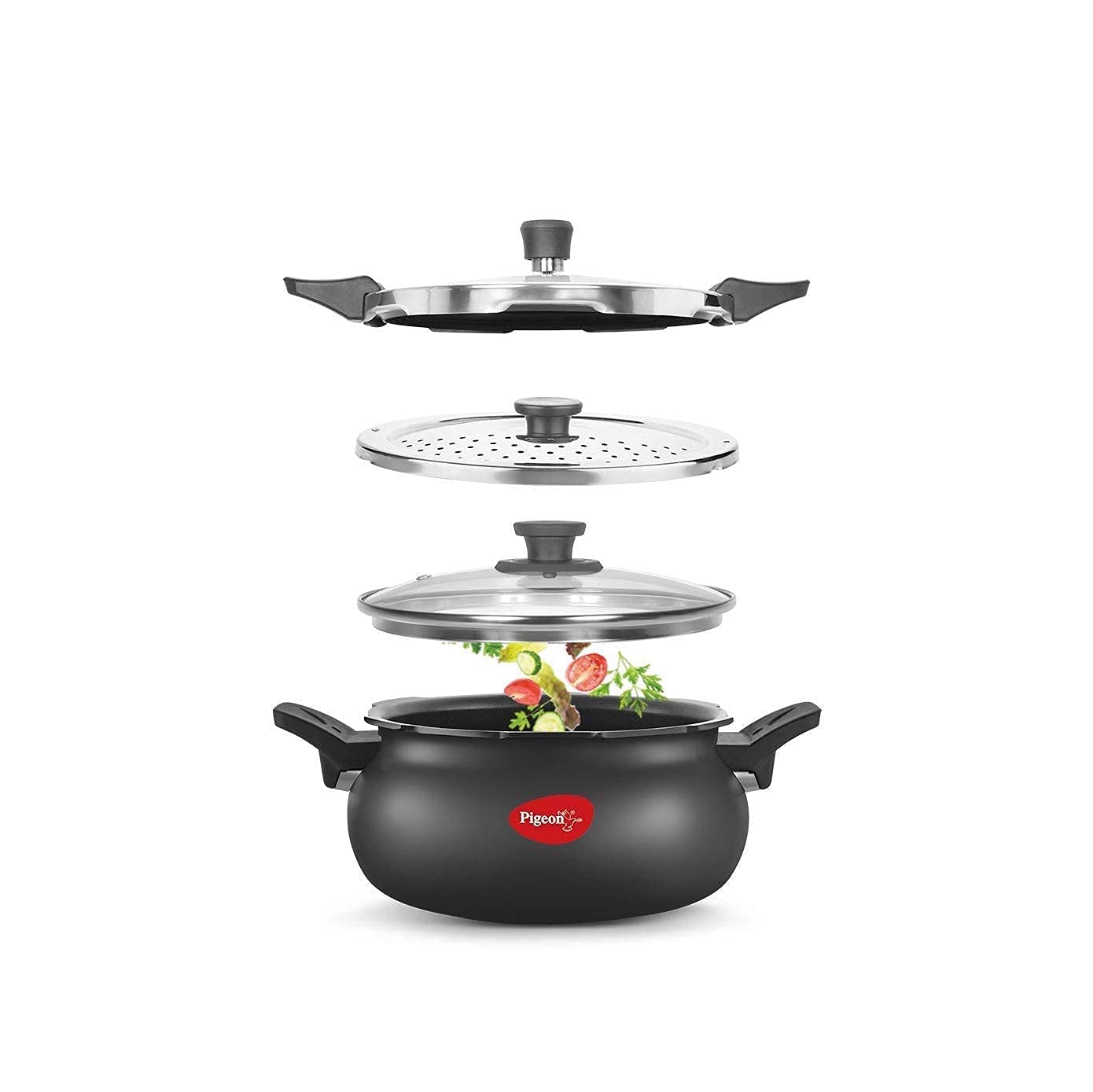 Pigeon Ceramic Outer Lid Cooker 5L Black/Transparent