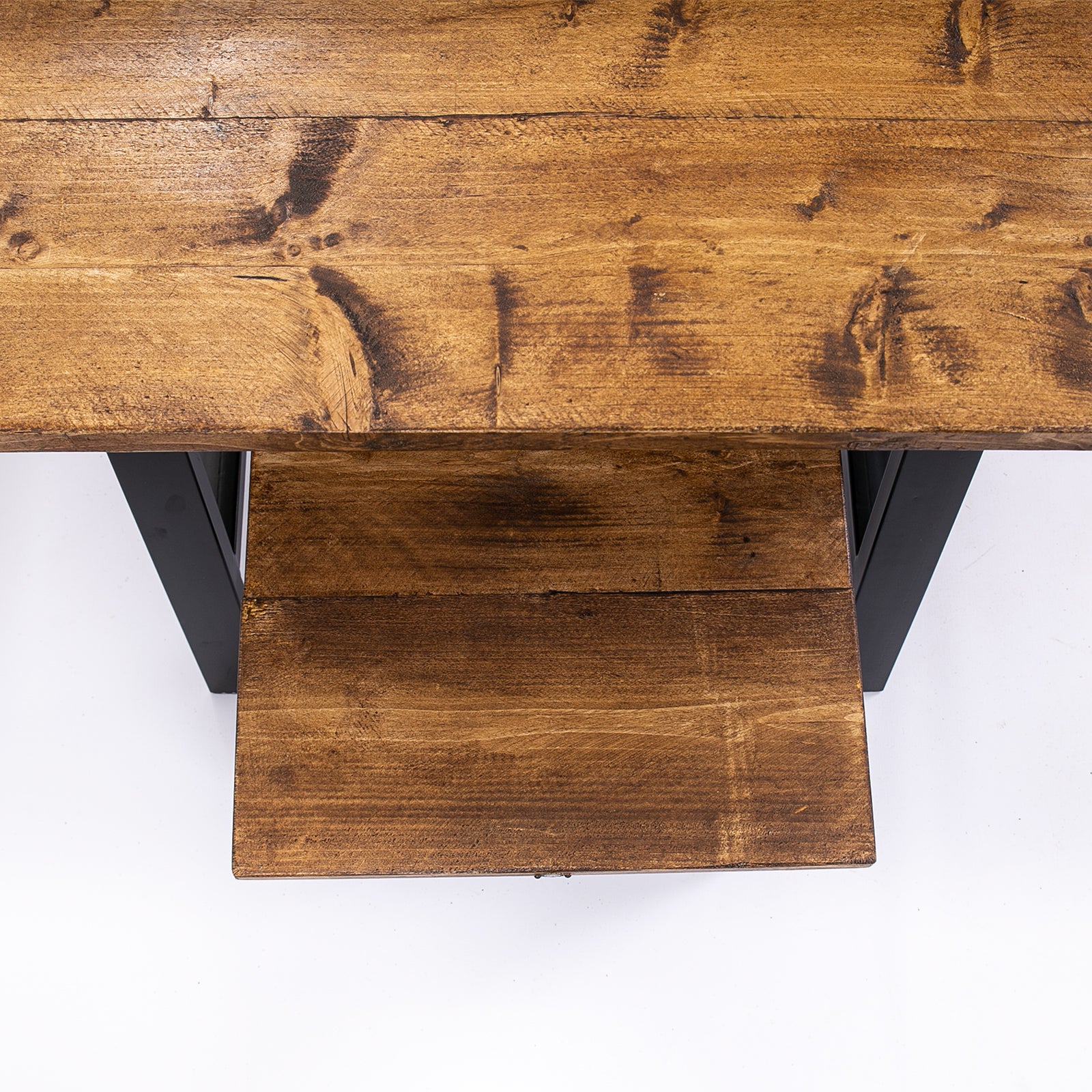 Bespoke Work From Home Desk & Stool with black steel legs. Birds eye view
