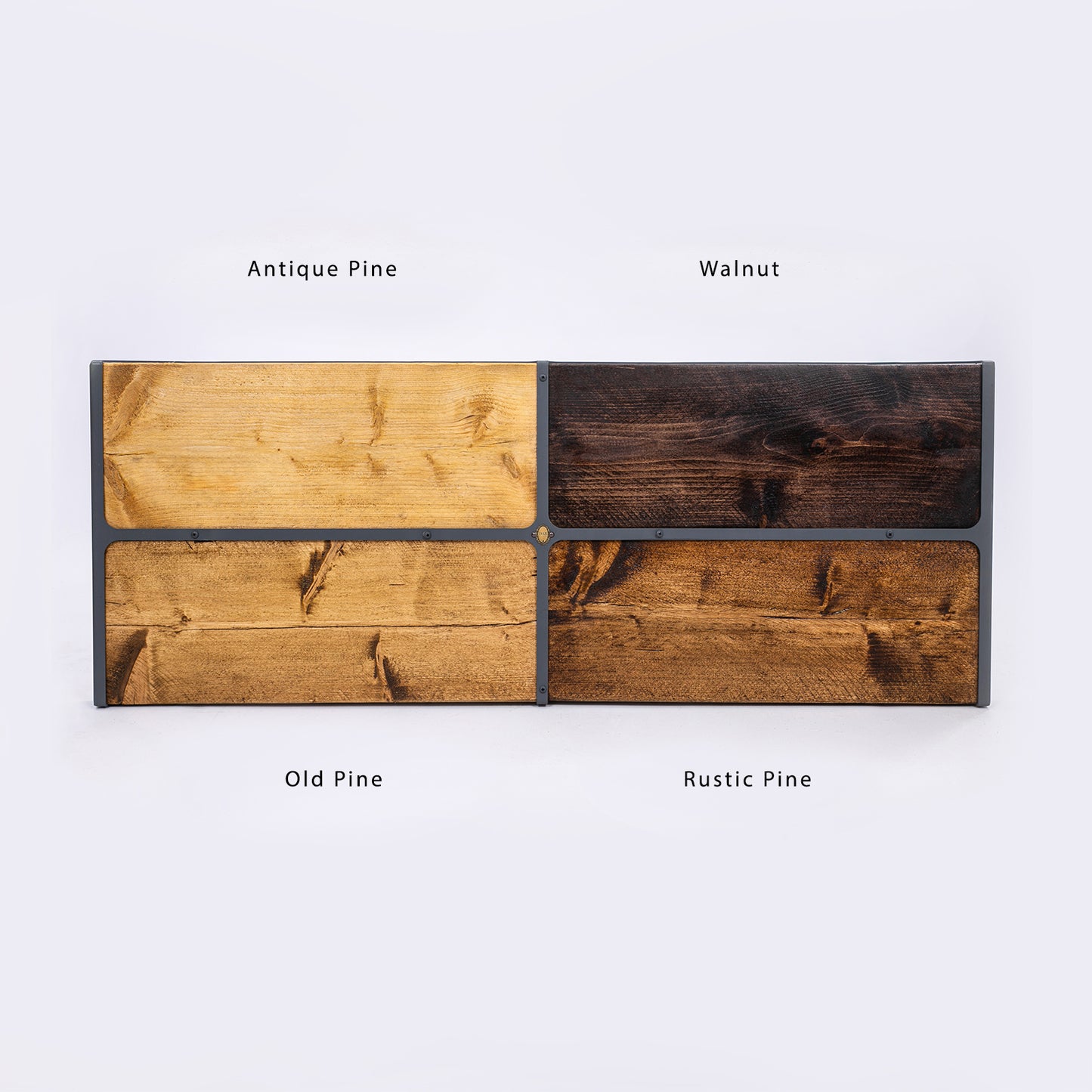 DAB Chic & Vintage colour chart showing the different wood finishes we offer. Front view