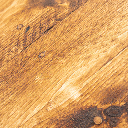 Dining Table Seat & Wooden Blanket Box. Close up of grain