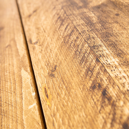 Dining Table Seat & Wooden Blanket Box. Corner close up