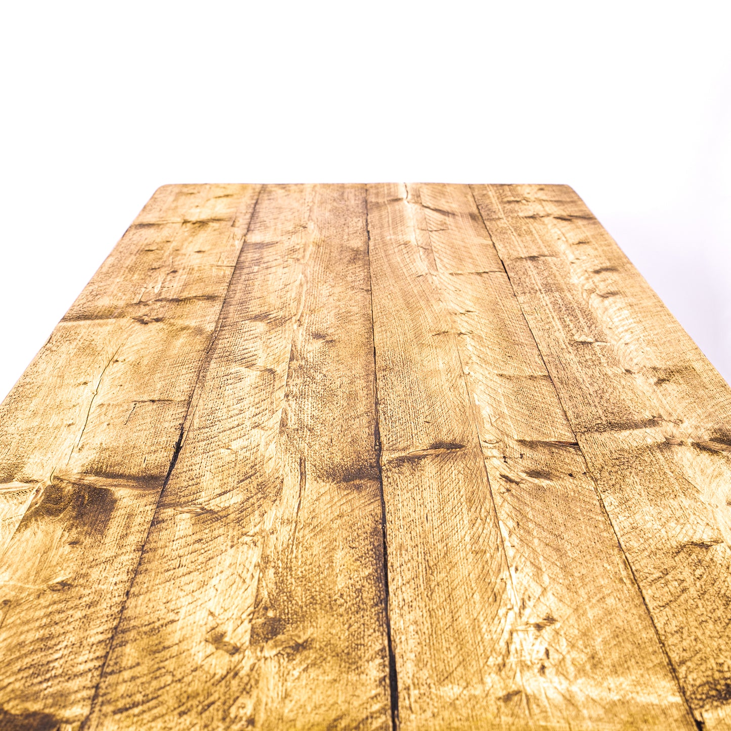 Dining Table and benches with Black Steel Legs. Table top view