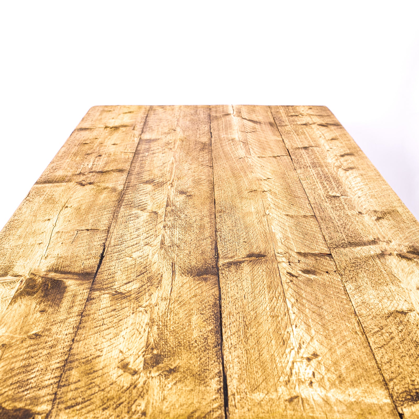 Dining Table and benches with Black Steel Legs. Table top view