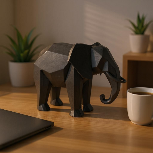 Low-Poly Elephant Statue - Geometric Modern Home Decor