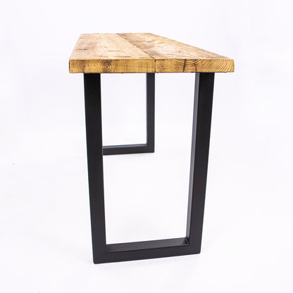 Handmade Wooden Table with Black Steel Legs. Corner angle view