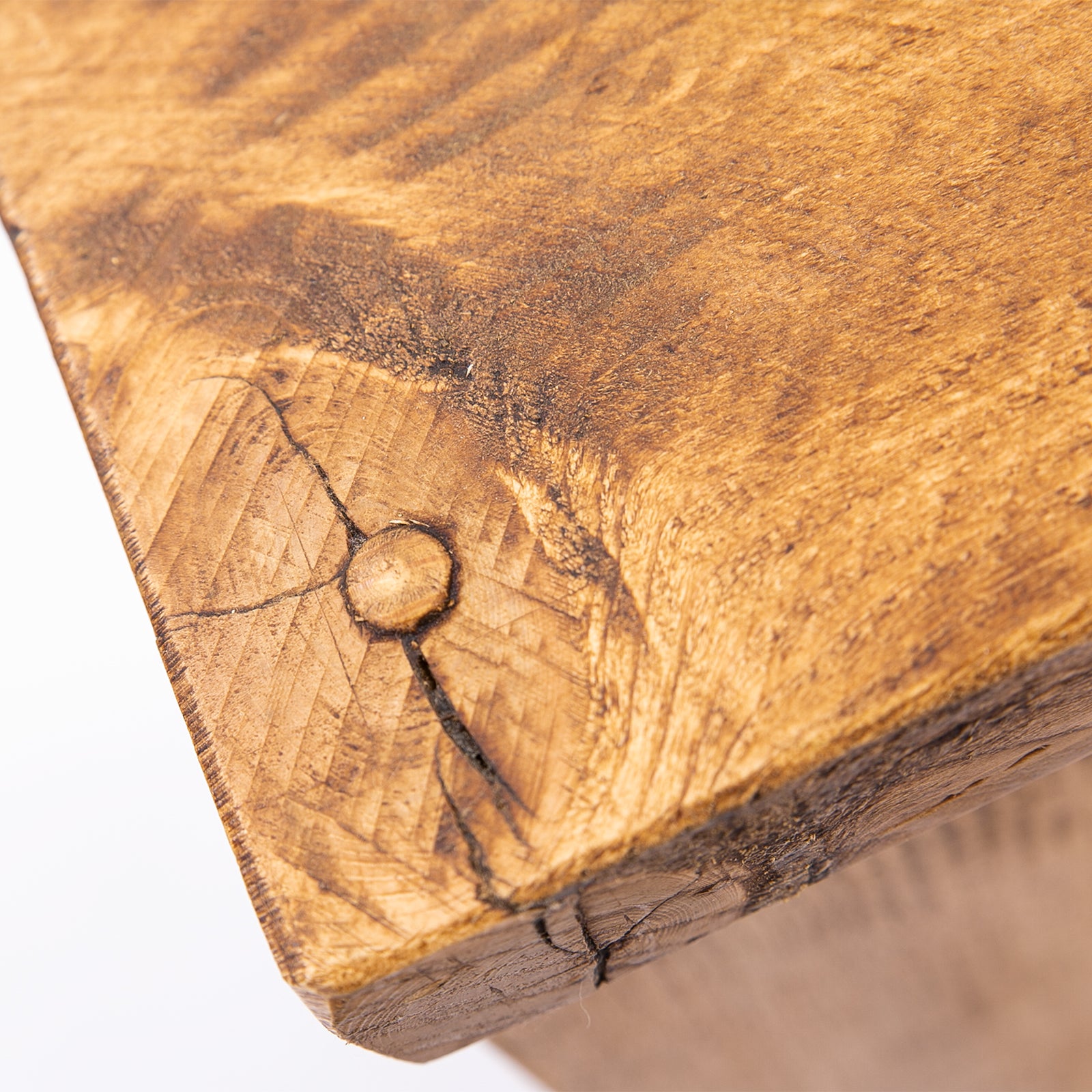 Heavy Duty Doorstop. Wooden door stopper by DAB Chic & Vintage. Close up of wood split and dowel