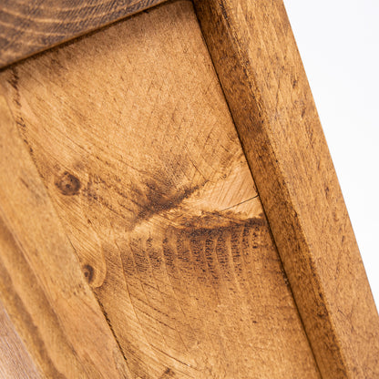 Heavy duty doorstop close up of wood grain and wax finish. Close up