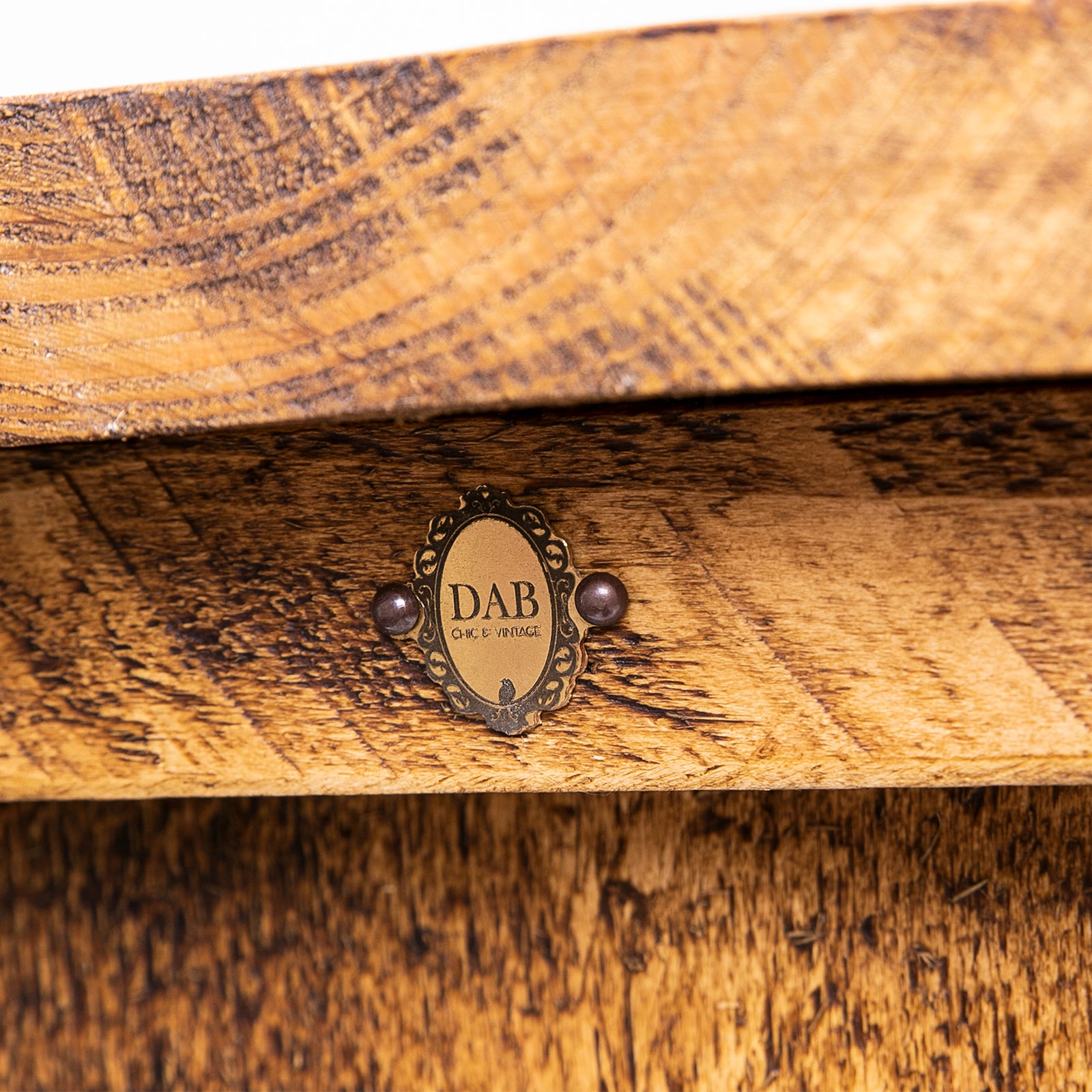 Horsham breakfast bar & steel stools. Close up of badge