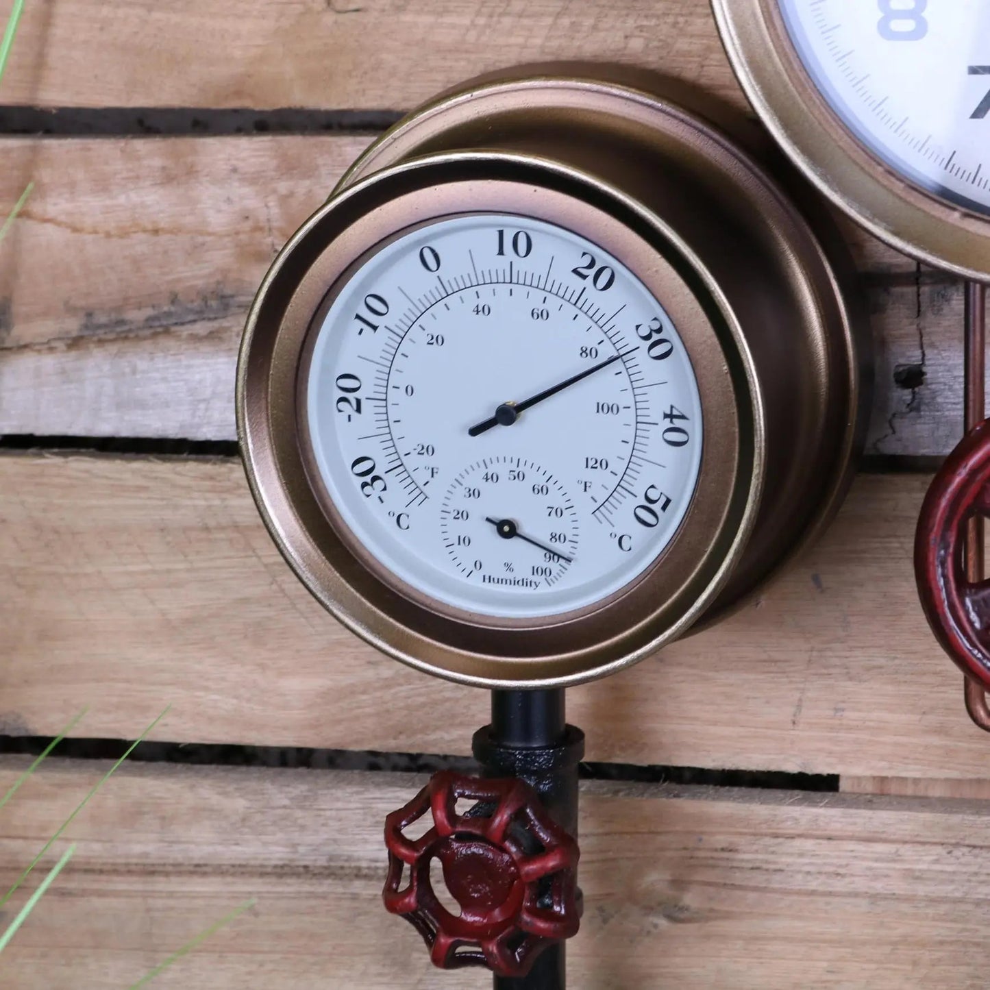 Baded Pipe Industrial Wall Clock and Thermometer