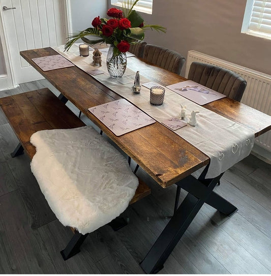 DAB Dining Table Set - Custom Size and Finish Wooden Table with Benches