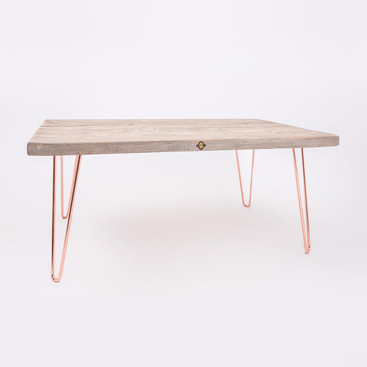 Retro Grey Coffee Table - Rustic Chic Table and Rose Gold Legs