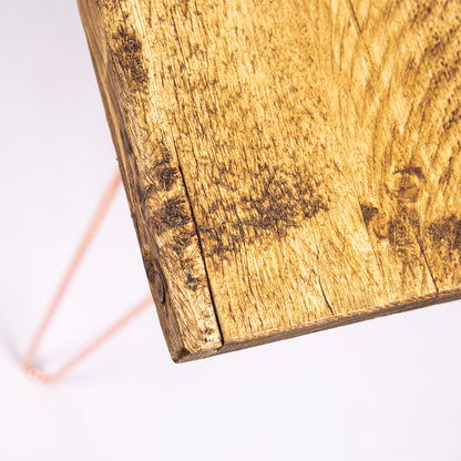 Rose Gold Desk. Close up of wood finish