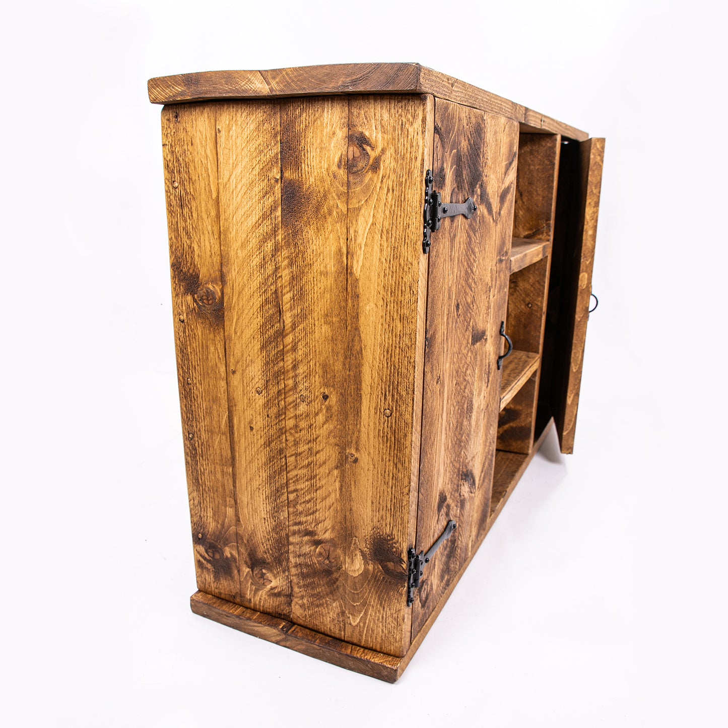 Rustic Wooden Sideboard. Bespoke side stand. Door open image