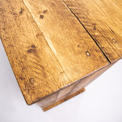 DAB wooden sideboard in old pine finish. Close up of top corner 