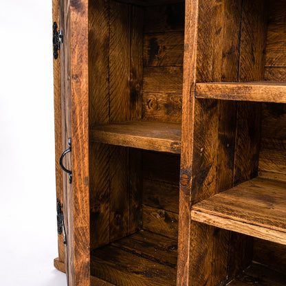 Rustic Wooden Sideboard. Behind open door of this DAB side stand