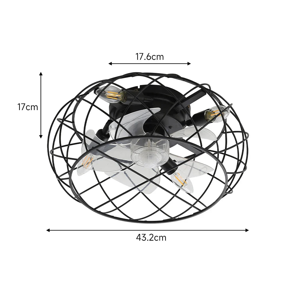 KOMORE Black Cage Ceiling Fan Light with Remote 5 Blades DC Motor for Office, Living Room, Bedroom