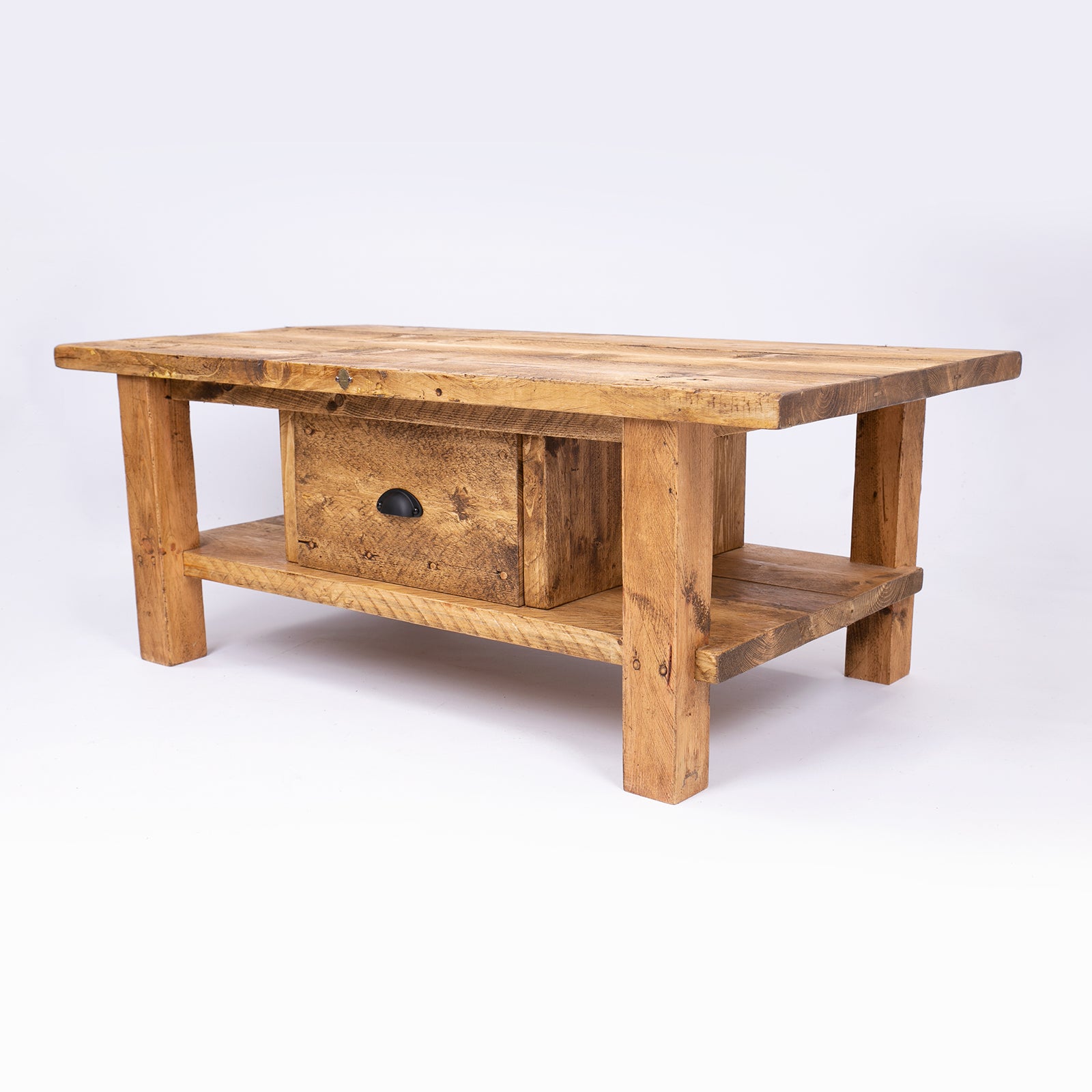 Solid wooden coffee table with drawers. Corner view image