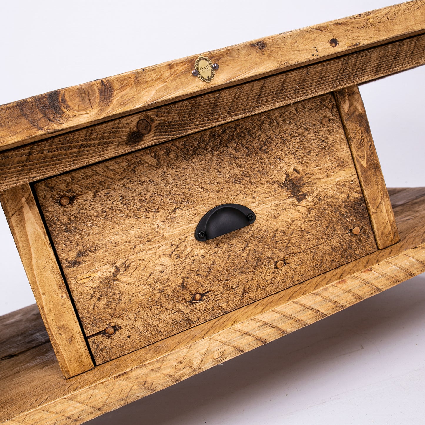 Solid wooden coffee table with drawers. Close up of drawers