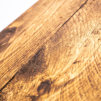 Steel Hairpin Bar Stool. Close up of wood grain