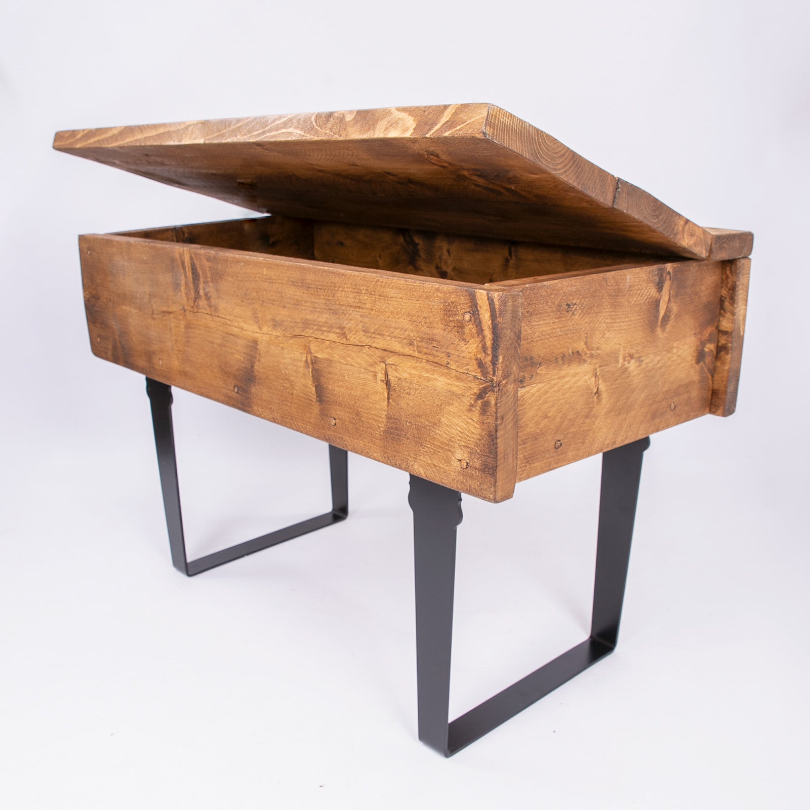 Stylish Blanket Box with Toy Storage. Side view with the lid open