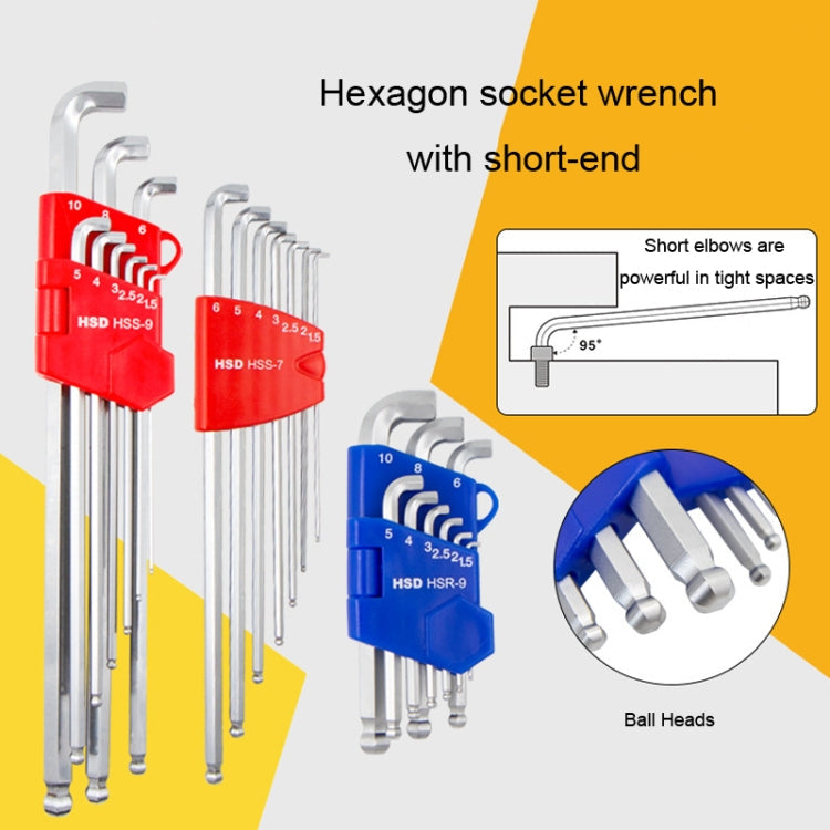 9pcs/set HSD HSS-9 Long Version Short-Side Ball-End Hexagon Wrench Set Tools