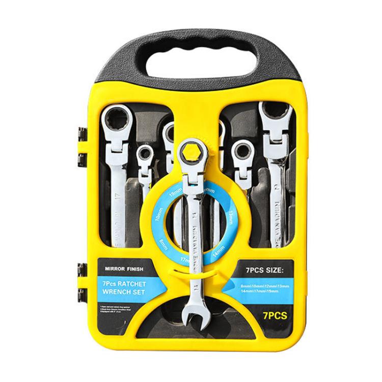 7pcs /Set Dual-Drive Ratchet Wrench 8-19mm Quick-Release Non-Slip Socket Spanner, Fixed Head, Flex Head