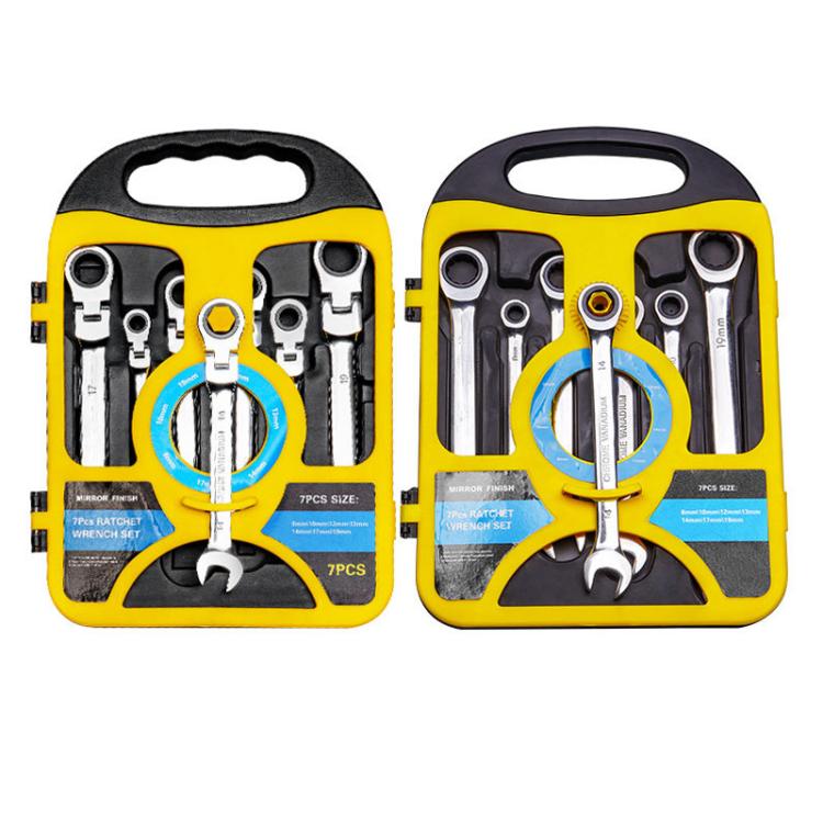 7pcs /Set Dual-Drive Ratchet Wrench 8-19mm Quick-Release Non-Slip Socket Spanner, Fixed Head, Flex Head