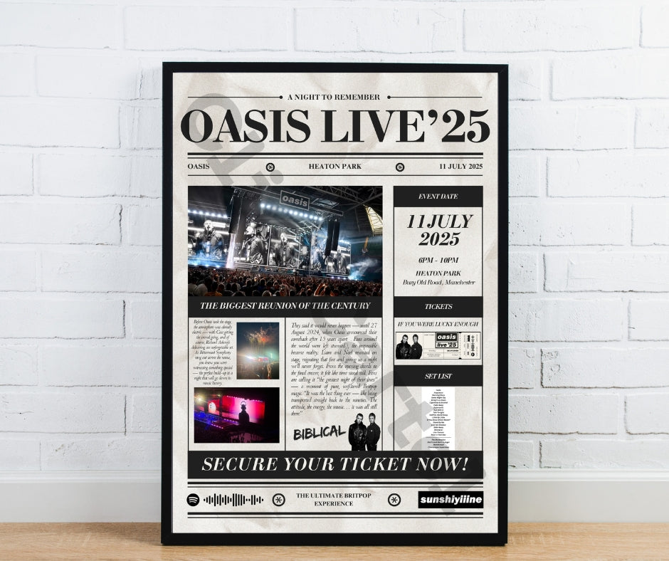 Oasis Live'25 Personalised Newspaper Poster - Oasis Inspired Print