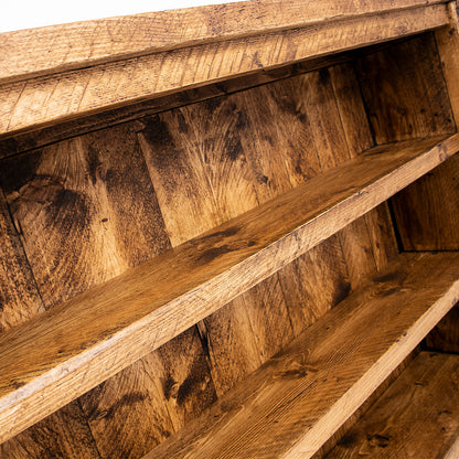 Wooden breakfast bar with storage. Close up