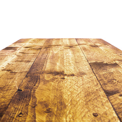 Wooden breakfast bar with storage. Table top view