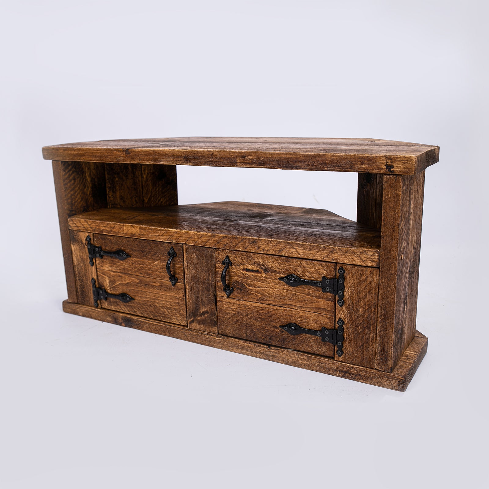 Wooden Corner TV Unit with doors. Corner angle photo