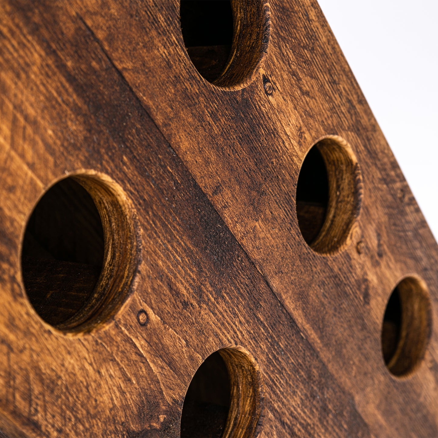 Wooden Wine Rack Stand. Close up of wood and bottle holder