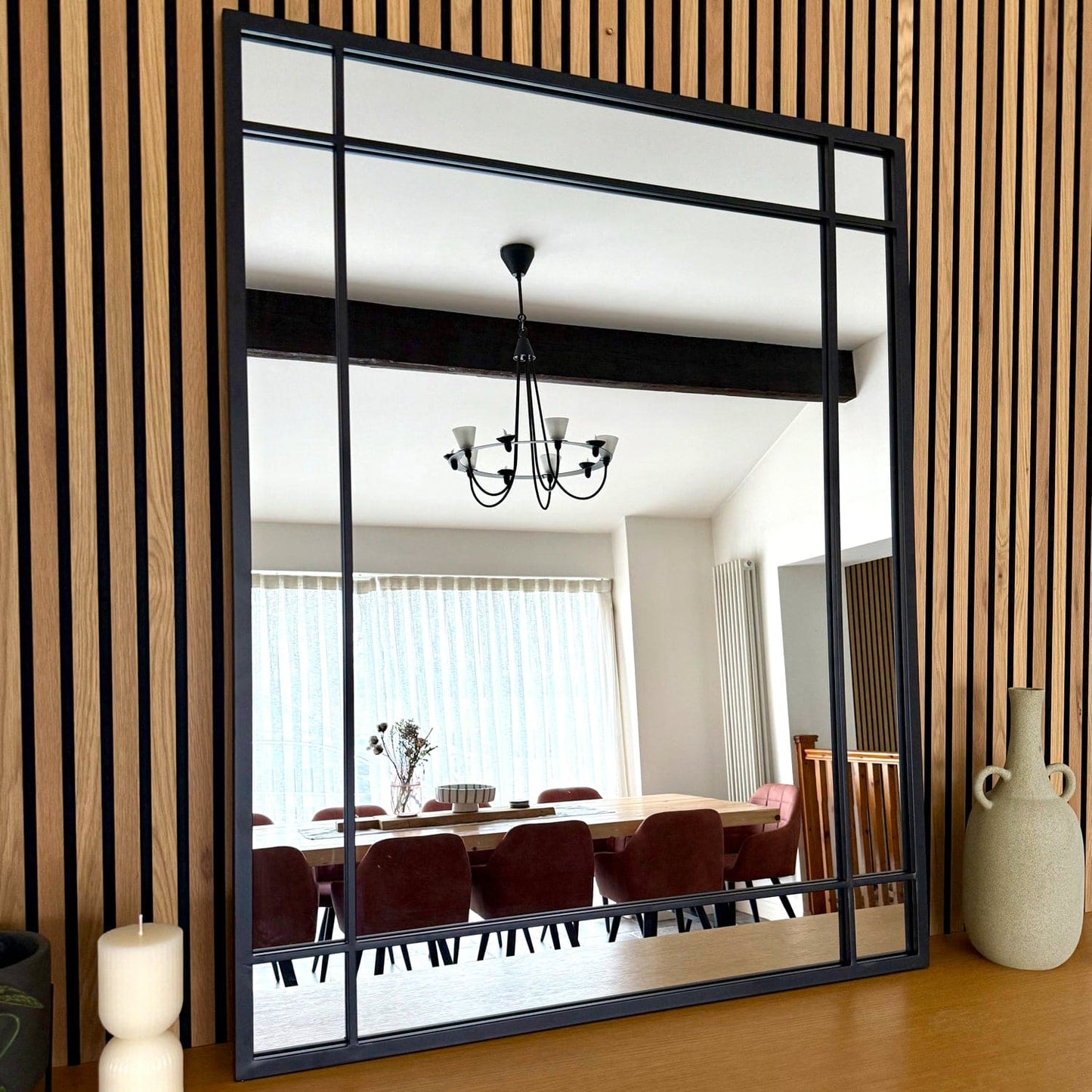 Aimi - Black Metal Rectangle Window Mirror - 95cm x 120cm.