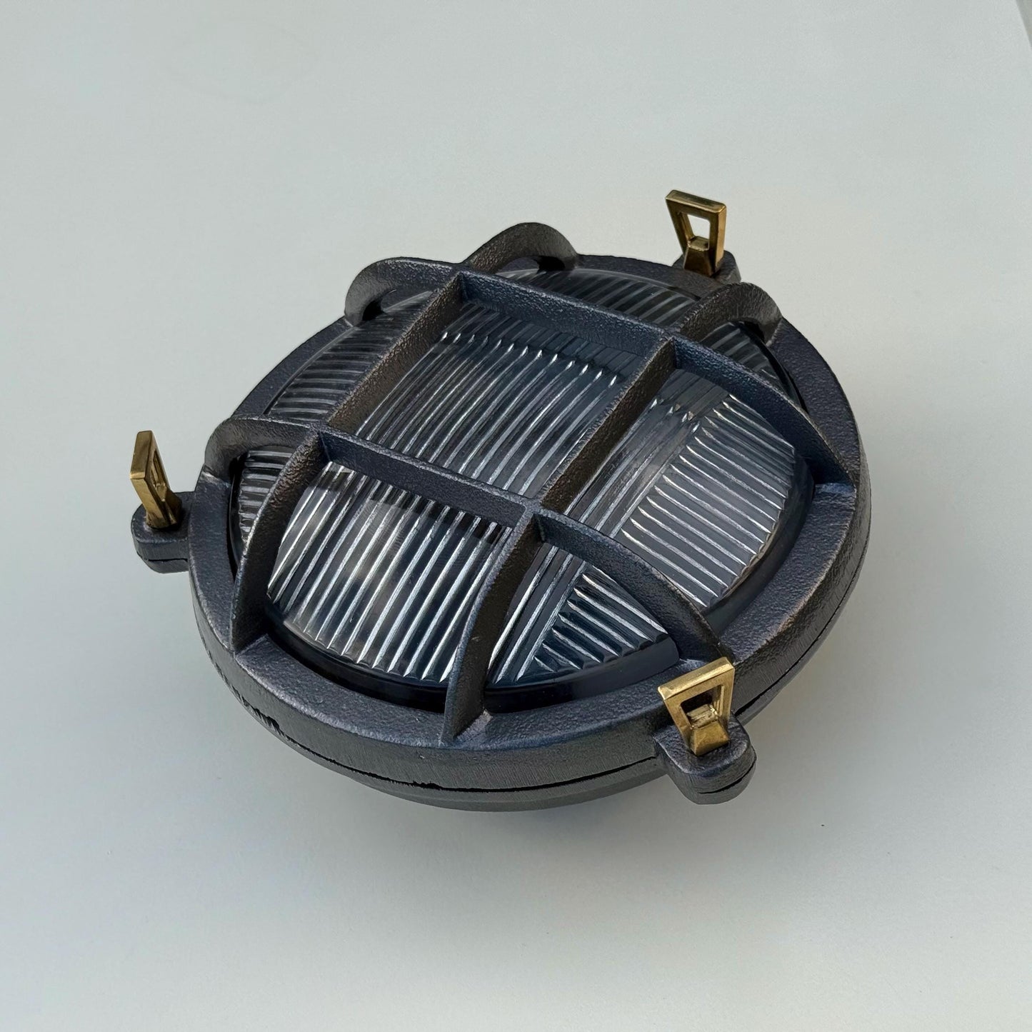 Wroxham ~ Cast Pewter Caged Nautical Bulkhead Wall Light Industrial Ceiling Fixture