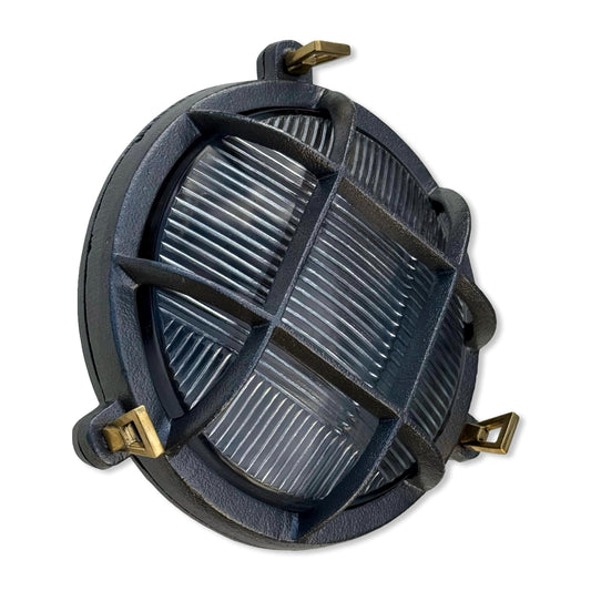 Wroxham ~ Cast Pewter Caged Nautical Bulkhead Wall Light Industrial Ceiling Fixture